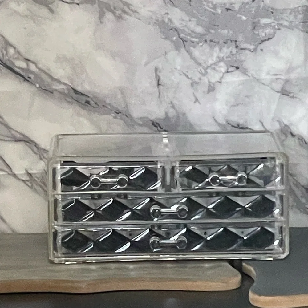 Elegant Clear Makeup Organizer with Black Accents